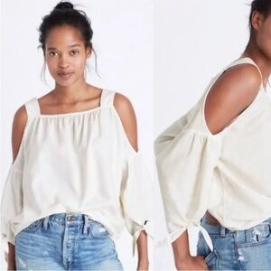 ☀️3/$25 Madewell Cold Shoulder‎ Top in White Wash medium